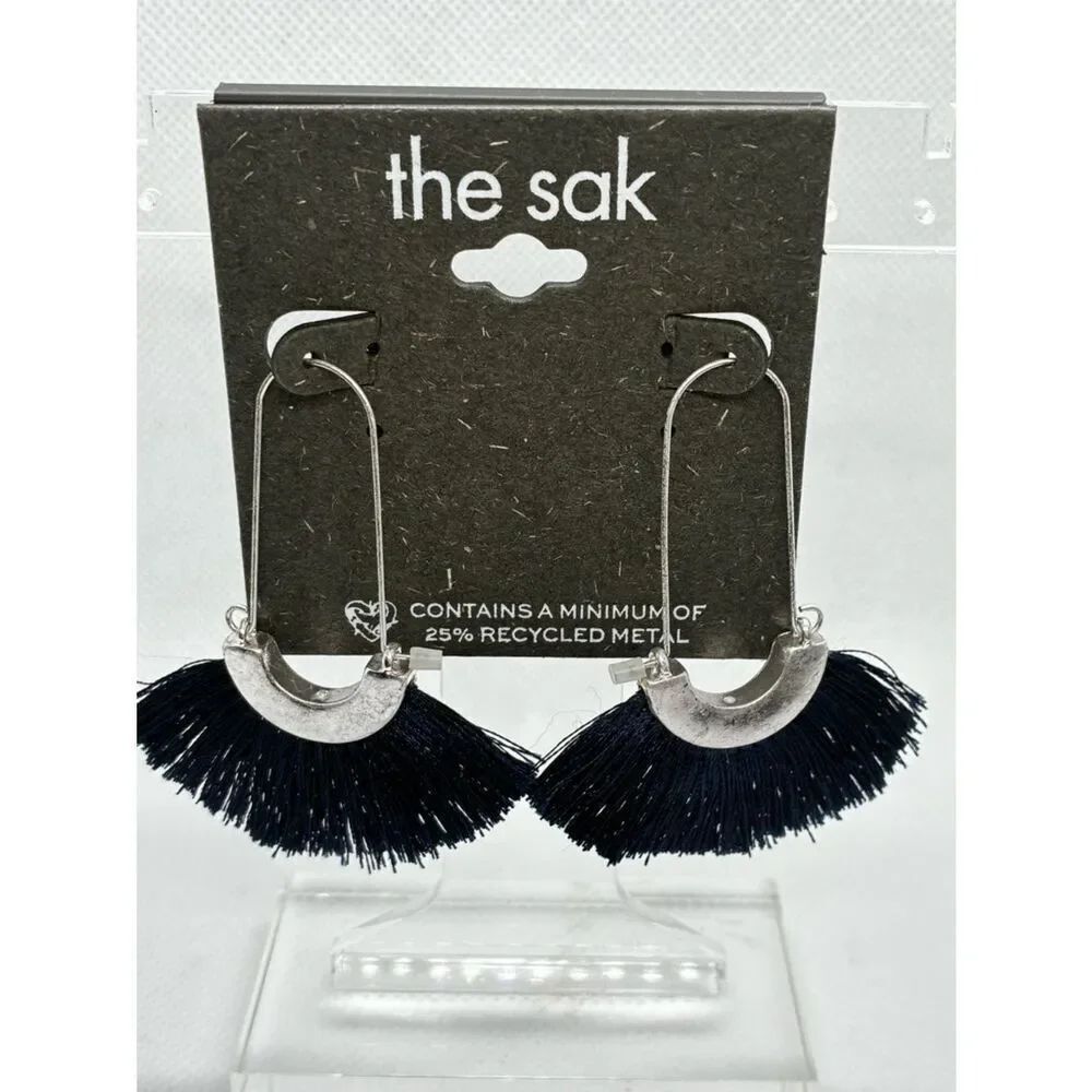 3For$20 the sak Silver Crescent Navy Fan Tassel Earrings
